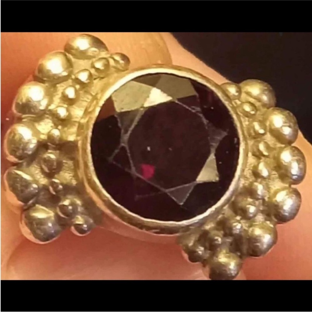 Large Genuine Garnet Ring American Vintage Native Vibes 925 Sterling silver